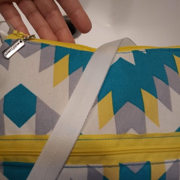 New Southwestern geometric Blue Yellow Gray Crossbody Zipper Purse shoulder bag - Picture 4 of 9